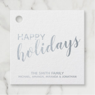'Happy Holidays' Elegant Silver Foil Favour Tags