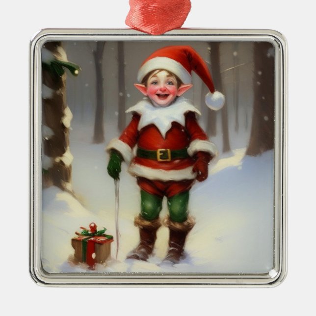 Happy Holidays Elf Metal Ornament (Front)