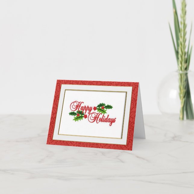 Happy Holidays Embroidered Look Christmas Card (Front)