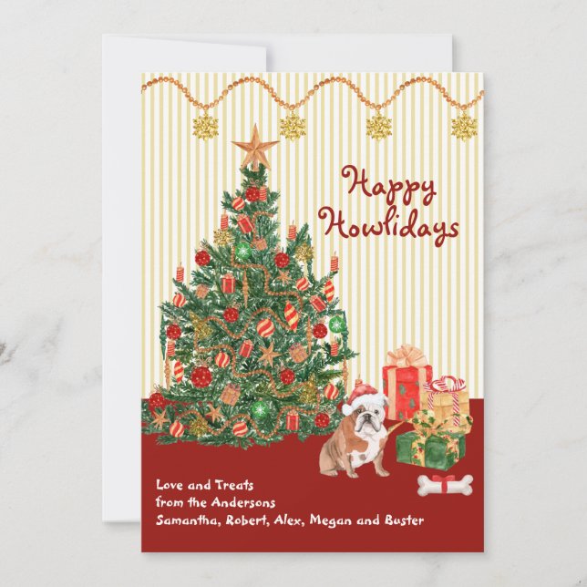Happy Holidays English Bulldog Dog Tree Presents (Front)