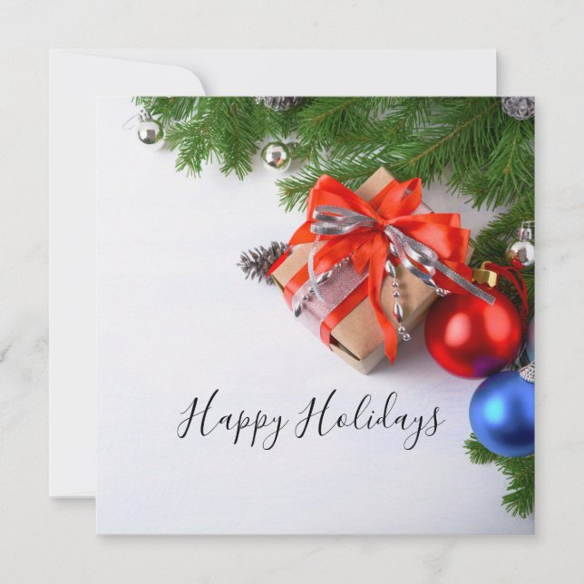 Happy Holidays Evergreen Christmas Ornaments  Card (Front)