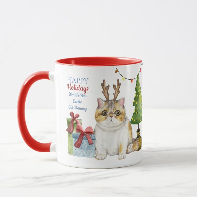Happy Holidays EXOTIC Cat Mom Custom Christmas Mug (Left)