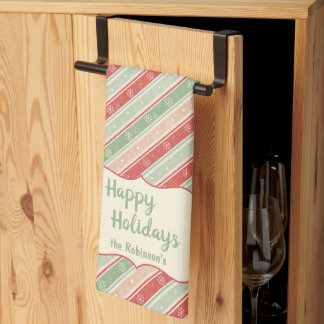 Happy Holidays Family Name Christmas Kitchen Towel