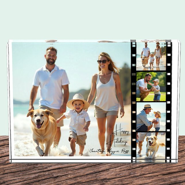 Happy Holidays Family Photo Block, Old Camera Film (Personalized Happy Holidays Family Photo Block / Film Strip)