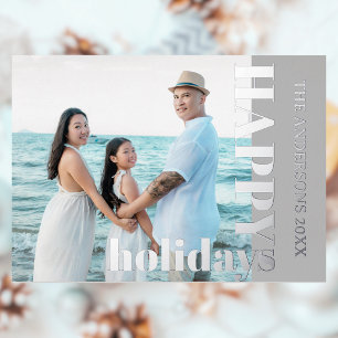 Happy Holidays Family Photo   Classic Light Gray Foil Holiday Card