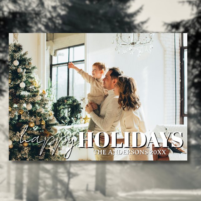 Happy Holidays Family Photo Classic Light Grey Holiday Card (Creator Uploaded)