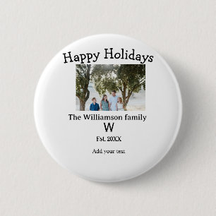 Happy holidays family photo renuion name letter ye 2 inch round button