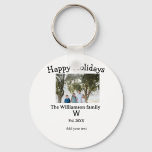 Happy holidays family photo renuion name letter ye keychain