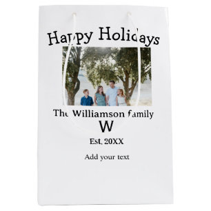 Happy holidays family photo renuion name letter ye medium gift bag