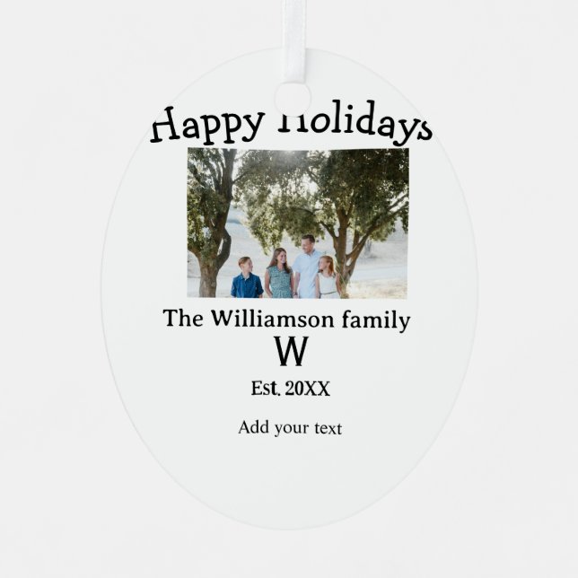 Happy holidays family photo renuion name letter ye metal ornament (Front)