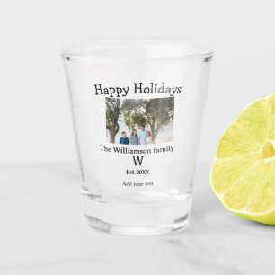 Happy holidays family photo renuion name letter ye shot glass