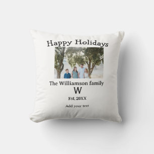 Happy holidays family photo renuion name letter ye throw pillow