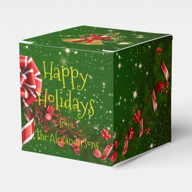 Happy Holidays Family Wishes Christmas Baubles Favor Box (Front Side)