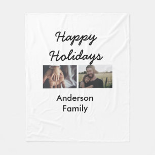 Happy holidays father son Christmas photo family n Fleece Blanket