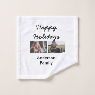 Happy holidays father son Christmas photo family n Wash Cloth