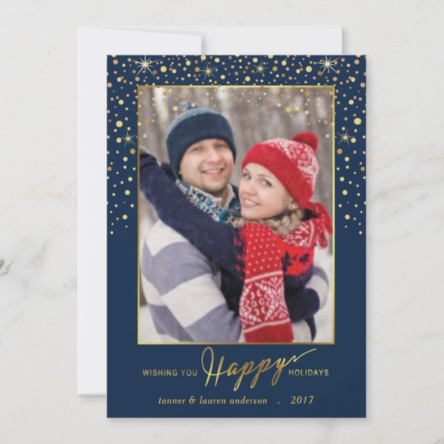 Happy Holidays Faux Foil Confetti Holiday Photo (Front)