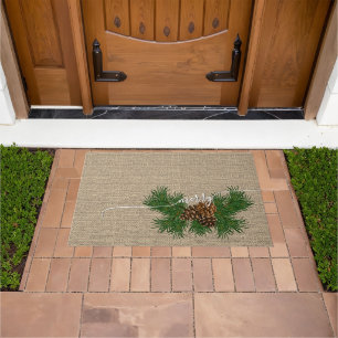 Happy Holidays Faux Jute Burlap Pattern Doormat