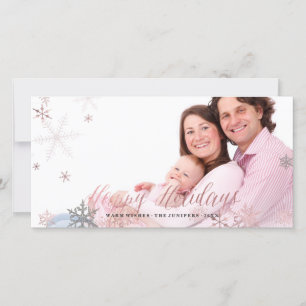 Happy Holidays Faux Rose Gold+Snowflakes Holiday Card
