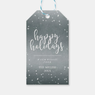 Happy Holidays Faux Silver Foil & Stars Gift Tags