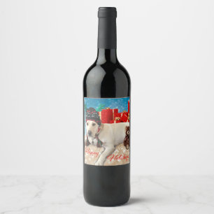 Happy Holidays Festive Cute Dog with Antlers  Wine Label