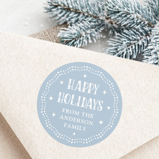 Happy Holidays festive font dot border light blue Classic Round Sticker