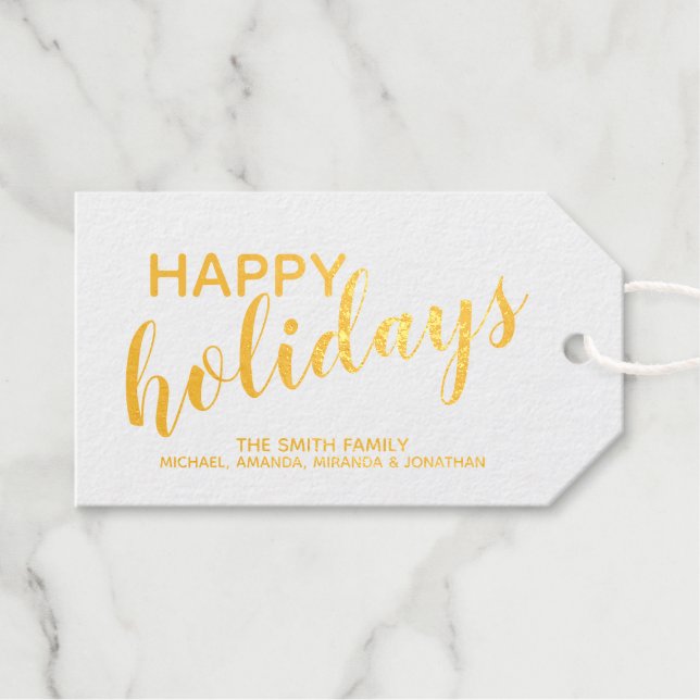 'Happy Holidays' Festive Gold Gift Tags (Front (Horizontal))