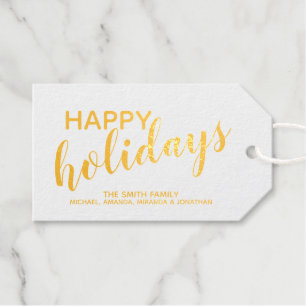 'Happy Holidays' Festive Gold Gift Tags