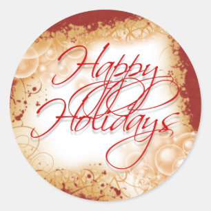 "Happy Holidays" festive greetings Classic Round Sticker