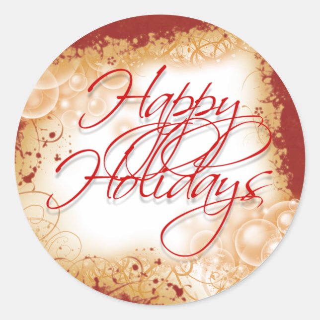 "Happy Holidays" festive greetings Classic Round Sticker (Front)