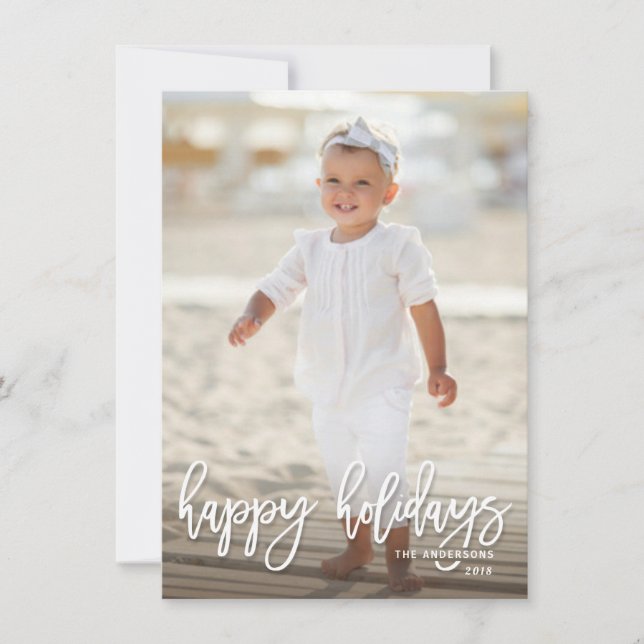 Happy Holidays Festive Handwritten Script Photo Holiday Card (Front)