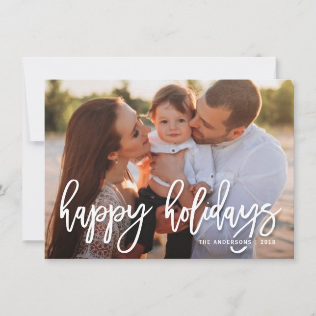 Happy Holidays Festive Handwritten Script Photo Holiday Card (Front)