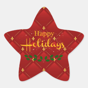 Happy Holidays, festive red and gold, Star Sticker