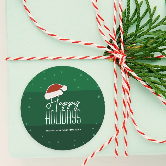 Happy Holidays Festive Typography Cute Christmas Classic Round Sticker (Creator Uploaded)