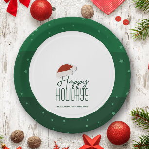 Happy Holidays Festive Typography Merry Christmas Paper Plate