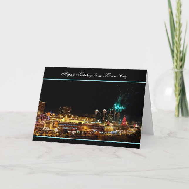 Happy Holidays Fireworks Kansas City Plaza Lights Holiday Card (Front)