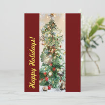 Happy Holidays Flat Card with Christmas Tree