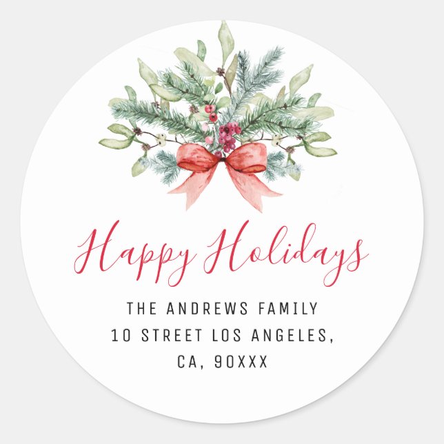 happy holidays floral new address sticker (Front)