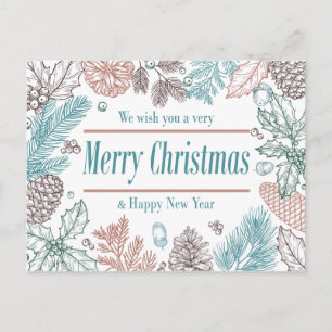 Happy Holidays Floral Photo Holiday Card