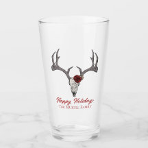 Happy Holidays Floral Reindeer Skull Bull Skull
