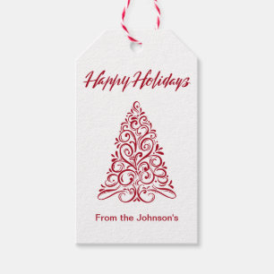 Happy Holidays Flourished Christmas Tree Gift Tags