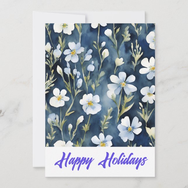 Happy Holidays Flowers Watercolor Merry Christmas Holiday Card (Front)