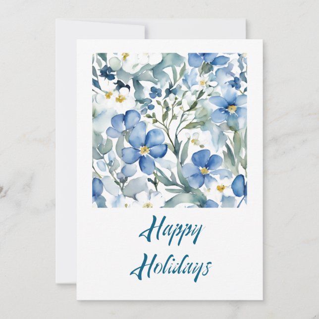 Happy Holidays Flowers Watercolor Merry Christmas Holiday Card (Front)