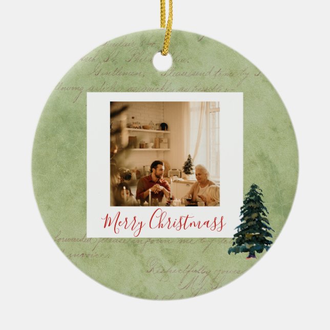 Happy Holidays Framed Photo Merry Christmas Tree  Ceramic Ornament (Front)