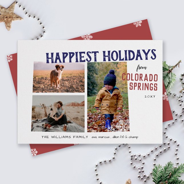 Happy Holidays from Colorado Three Photo Holiday Card (From the state of Colorado with love three photo Christmas holiday card and moving announcement)