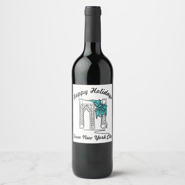 Happy Holidays from New York City Brooklyn Bridge Wine Label (Front)
