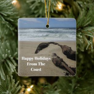 Happy Holidays From The Coast Driftwood Ceramic Ornament