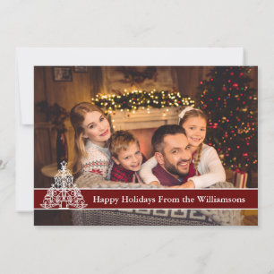 Happy Holidays Full Card Photo White Outline Tree