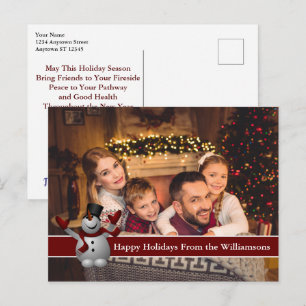 Happy Holidays Full Card Photo With Cute Snowman