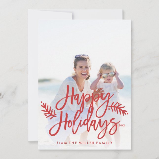 Happy Holidays Full Photo Chic Hand Lettered Holiday Card (Front)