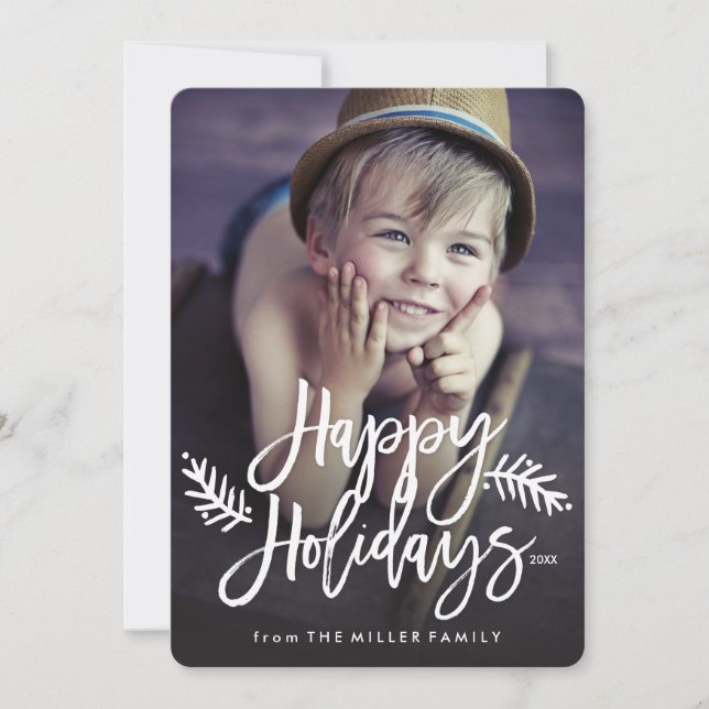 Happy Holidays Full Photo Chic Hand Lettered Holiday Card (Front)